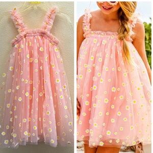 Lola +The Boys Peachy Daisy Tulle Girls Dress Size 8